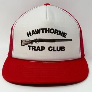 Vintage 80s Hawthorne Trap Club Trucker Hat Baseball Cap Shooting Snapback Red
